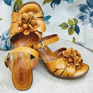 Born leather yellow 3D flower high heel sandal 8